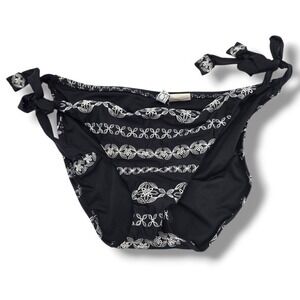 Becca by Rebecca Virtue Black Embroidered Side Tie Bikini Bottom‎ Size L